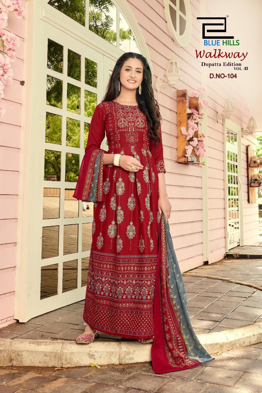 Blue Hills Walkway 13 Anarkali Long Printed Party Wear Kurtis With Dupatta Latest Collection
