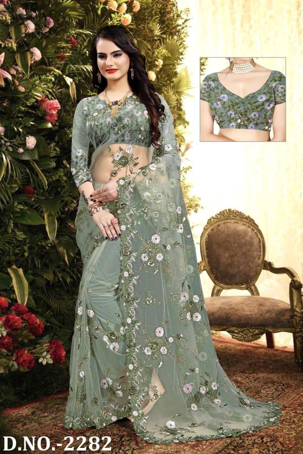 Naree Heavy Resham And Embroidery Work Beautiful Border And Flower