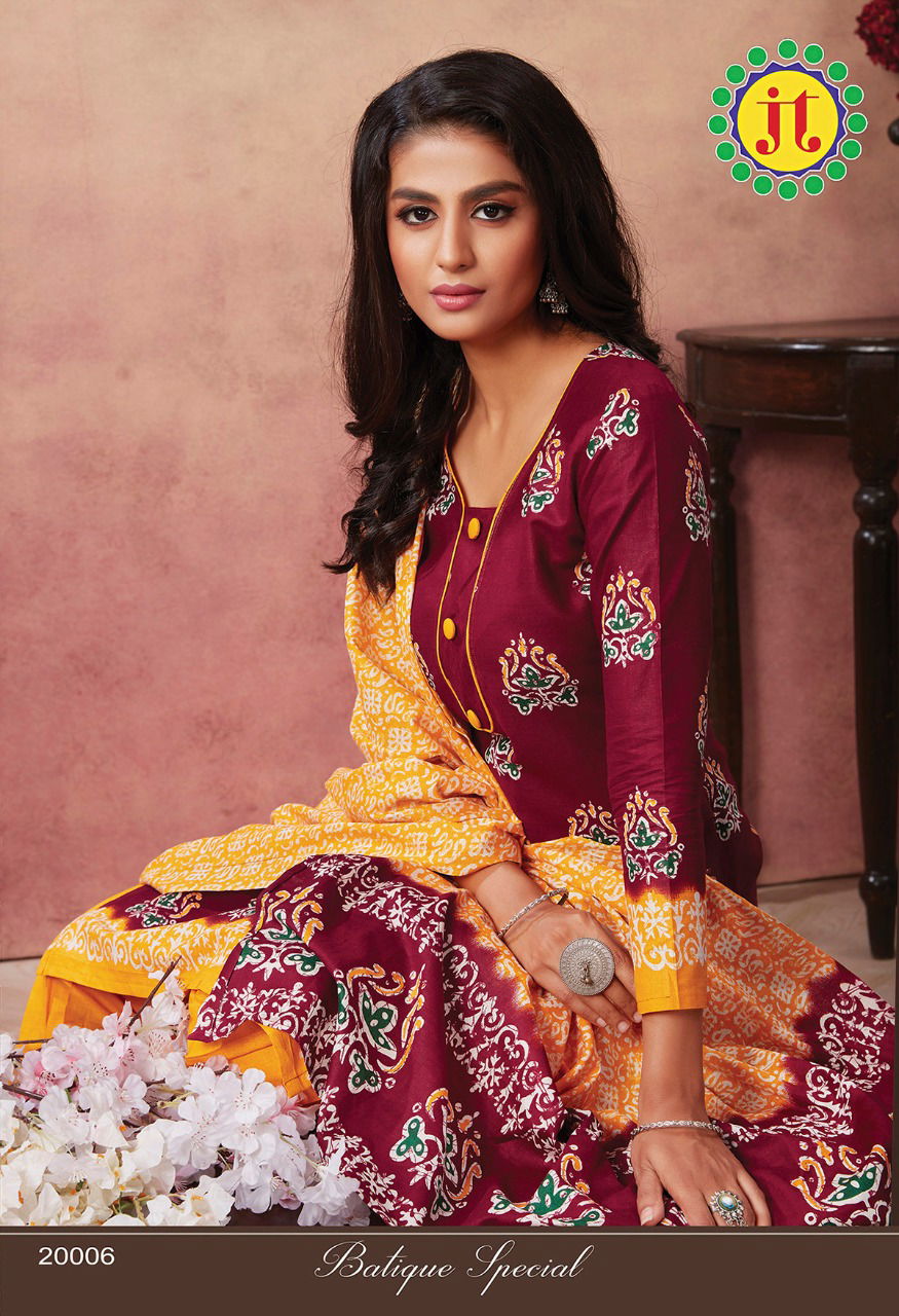 Jt Batique Special 20 Cotton Designer Regular Wear Kurti with Bottom and Dupatta Collections

