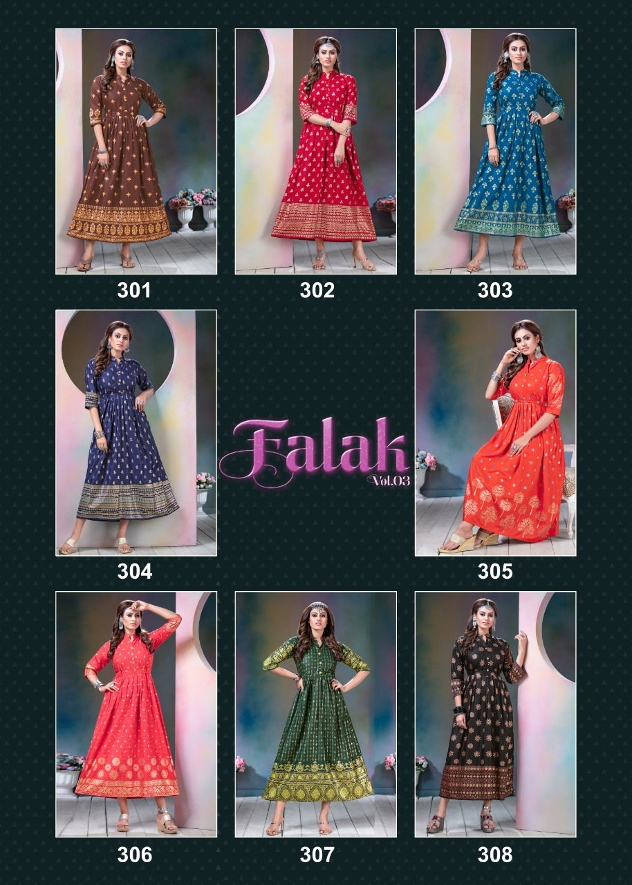 Falak Vol 3 Latest Designer Heavy Festive Wear Long Gown Style Rayon Kurti Collection