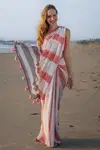 Kz Stripe Cotton Saree 1 Maslin Cotton Digital Geometric Stripe Printed Saree Exporters In India