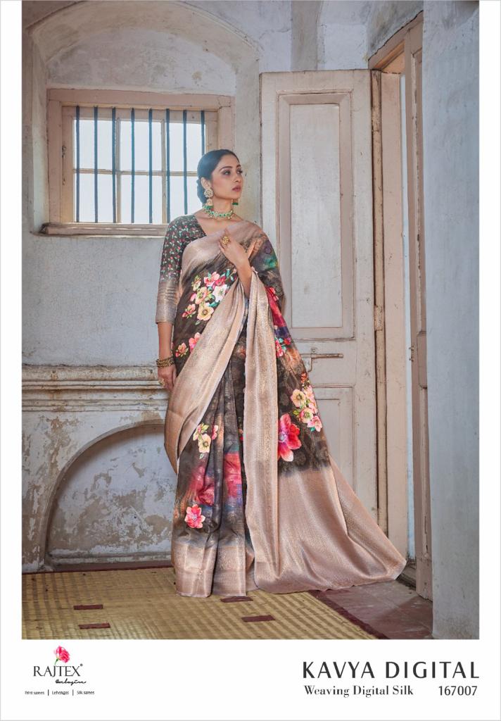 Rajtex Kavya Latest Fancy Festive Wear waeving Digital Printed Silk Sarees Collection

