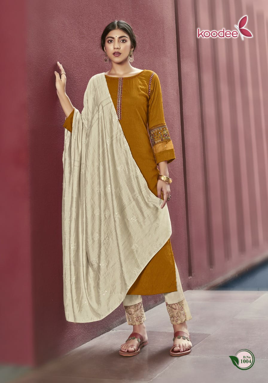 Koodee Renu 1 Festive Wear Designer Latest Fancy Viscose Stripe Pattern With Khatli Work Readymade Collection

