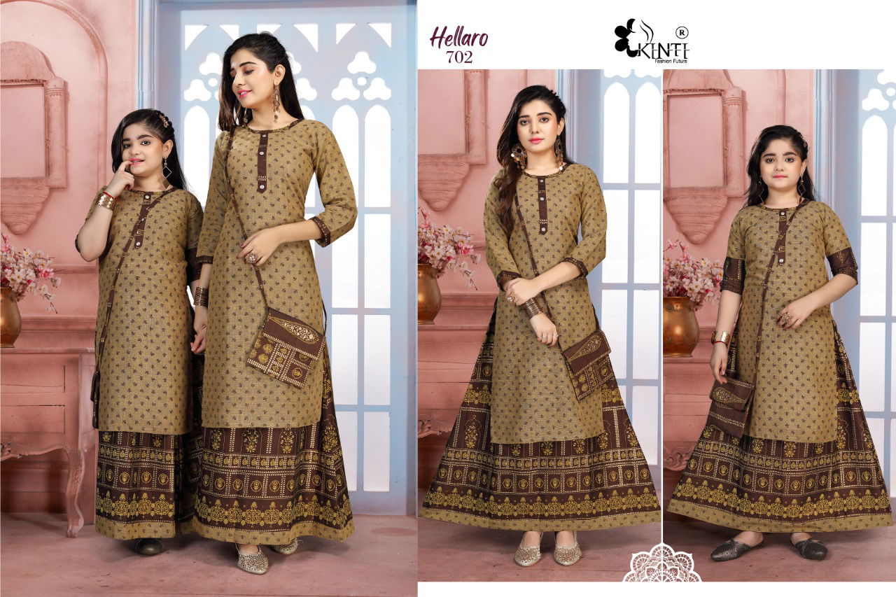 Kinti Hellaro 7 Designer Rayon Printed Kurti With Skirt Collection
