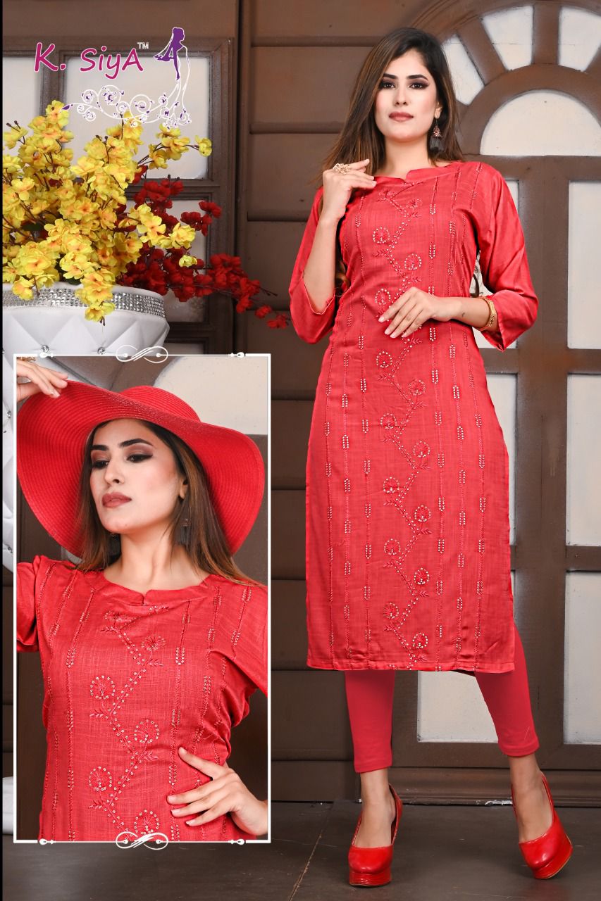 K Siya Purva Fancy Party Wear Rayon Printed Kurti Collection