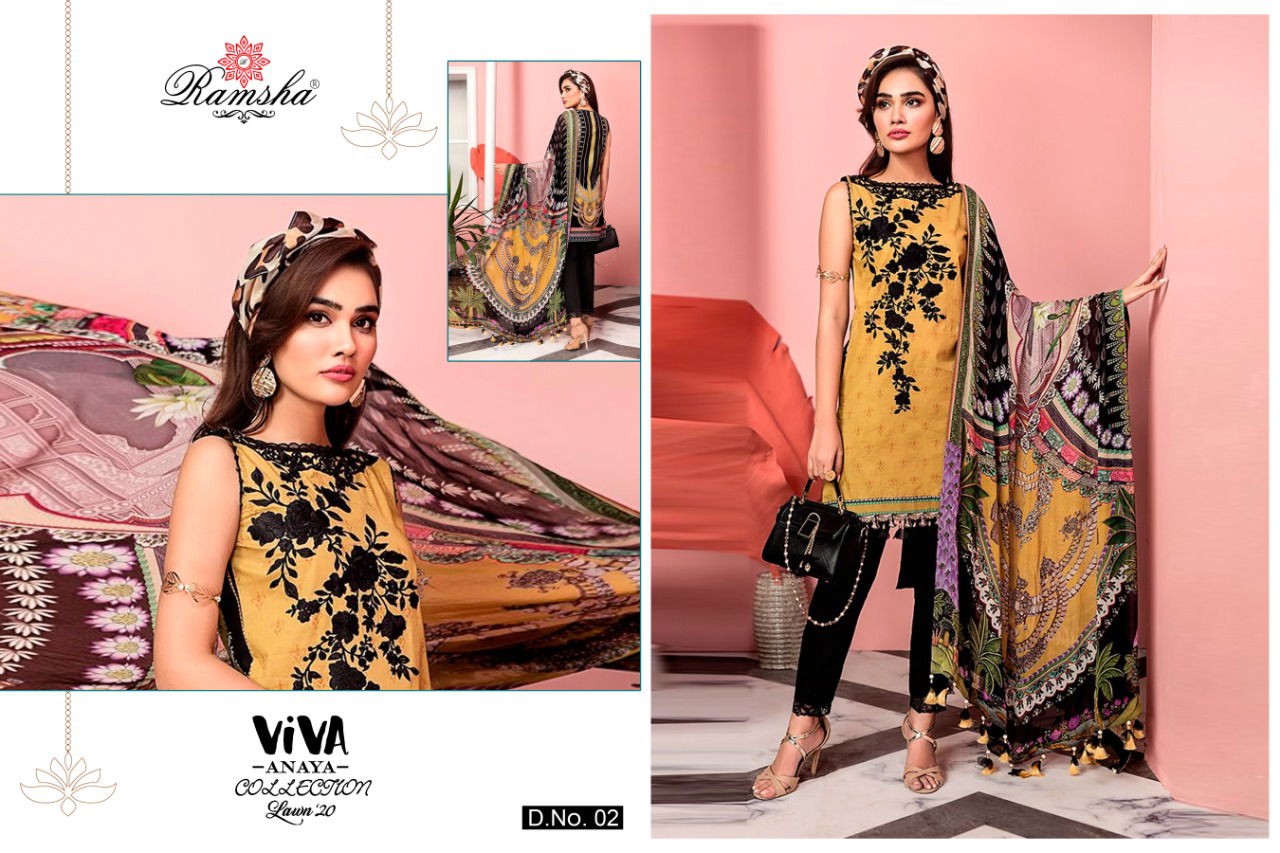 Ramsha Viva Anaya 2020 Latest Digital Print Embroidered Cambric Cotton Pakistani Salwar Suits Collection 