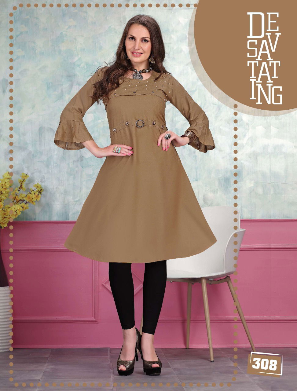 Natasha Latest Fancy Casual Wear Rayon Wear Moti Work Anarkali Kurtis Collection