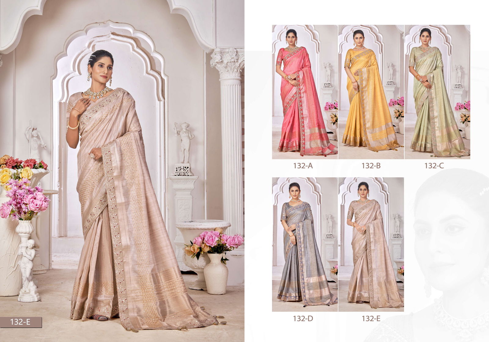 Sumitra 132 A To 132 E Top Dayed Work Saree Wholesale Shop  In India