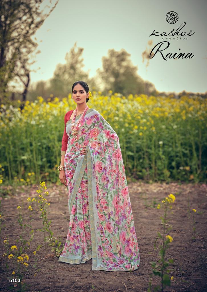 Kashvi Raina Georgette Ethnic Wear Designer Printed Saree Collection
