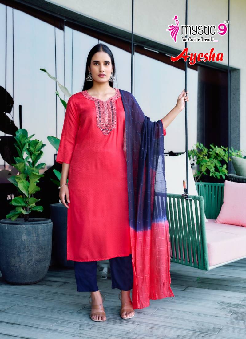 Mystic 9 Ayesha Vol 1 Rayon Dobby Kurti Bottom With Dupatta Wholesale Online