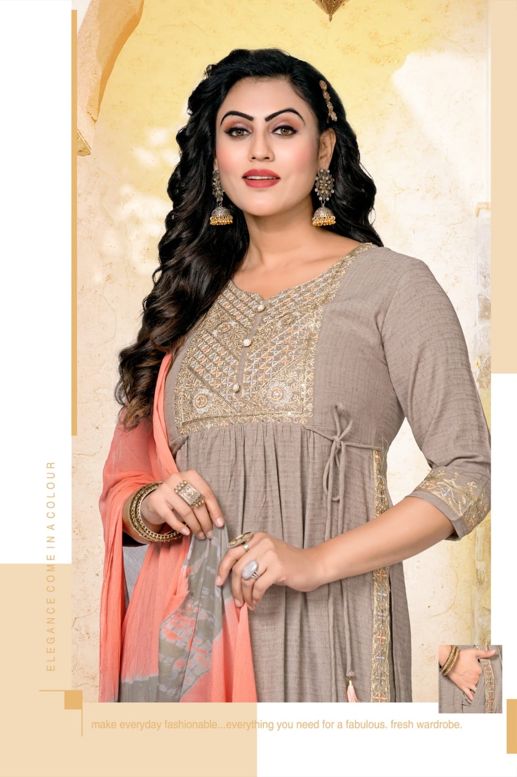 Sakhi By Hirwa Rayon Naira Cut Kurti With Bottom Dupatta Catalog