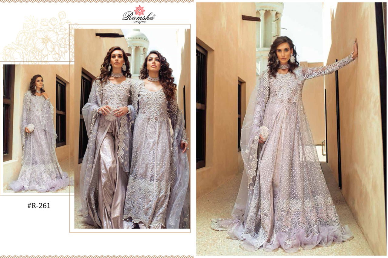 Ramsha Mushq Latest Heavy Wedding Wear Heavy Net With Full Embroidery And Diamond Work Pakistani Salwar Suits Collection
