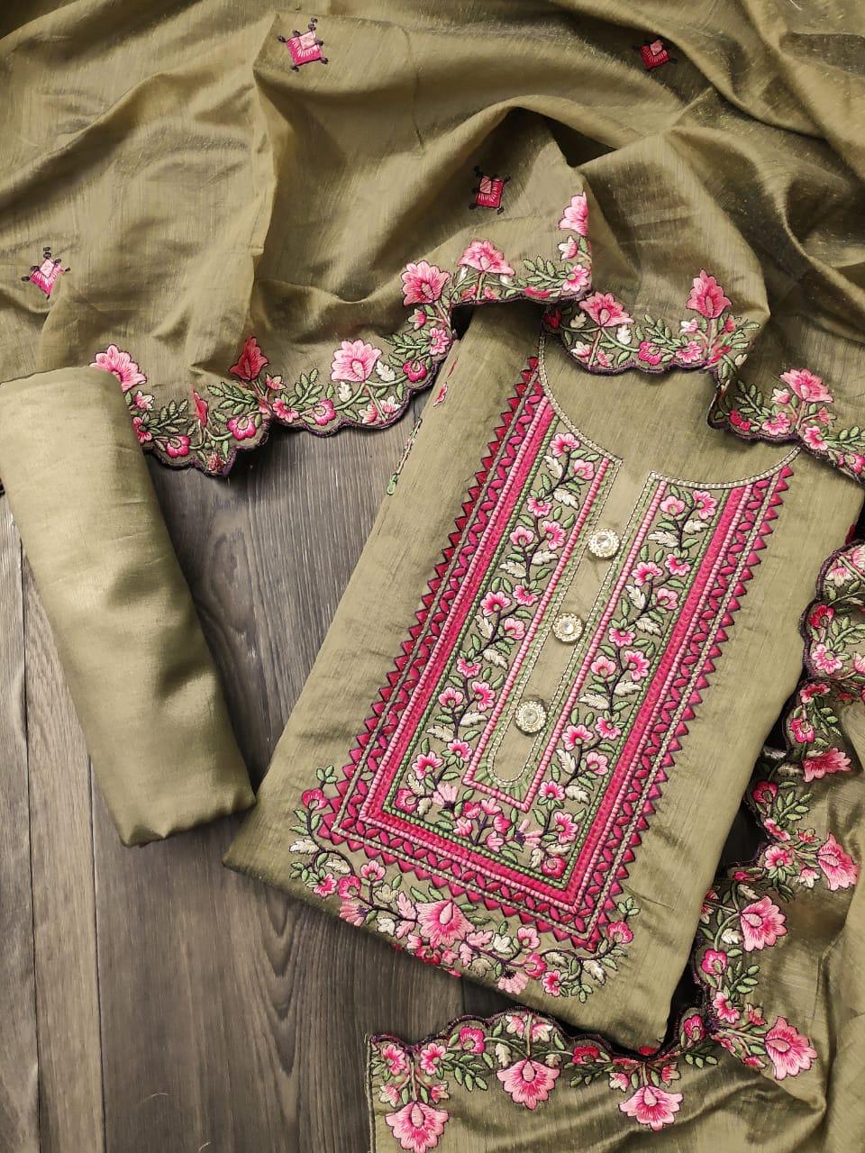 Latest Collection Of Festive Wear Designer Chanderi Designer Dress Material 
