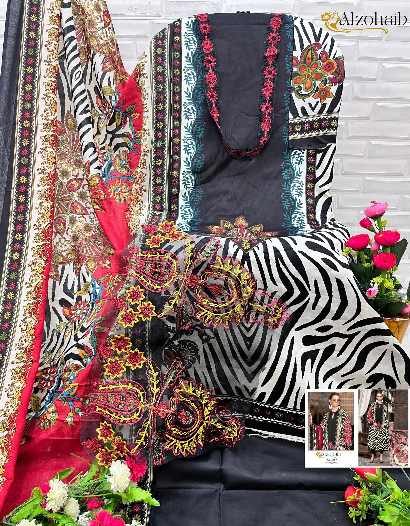 Alzohaib Az 1013 Cotton Printed Pakistani Suits Wholesalers In Delhi