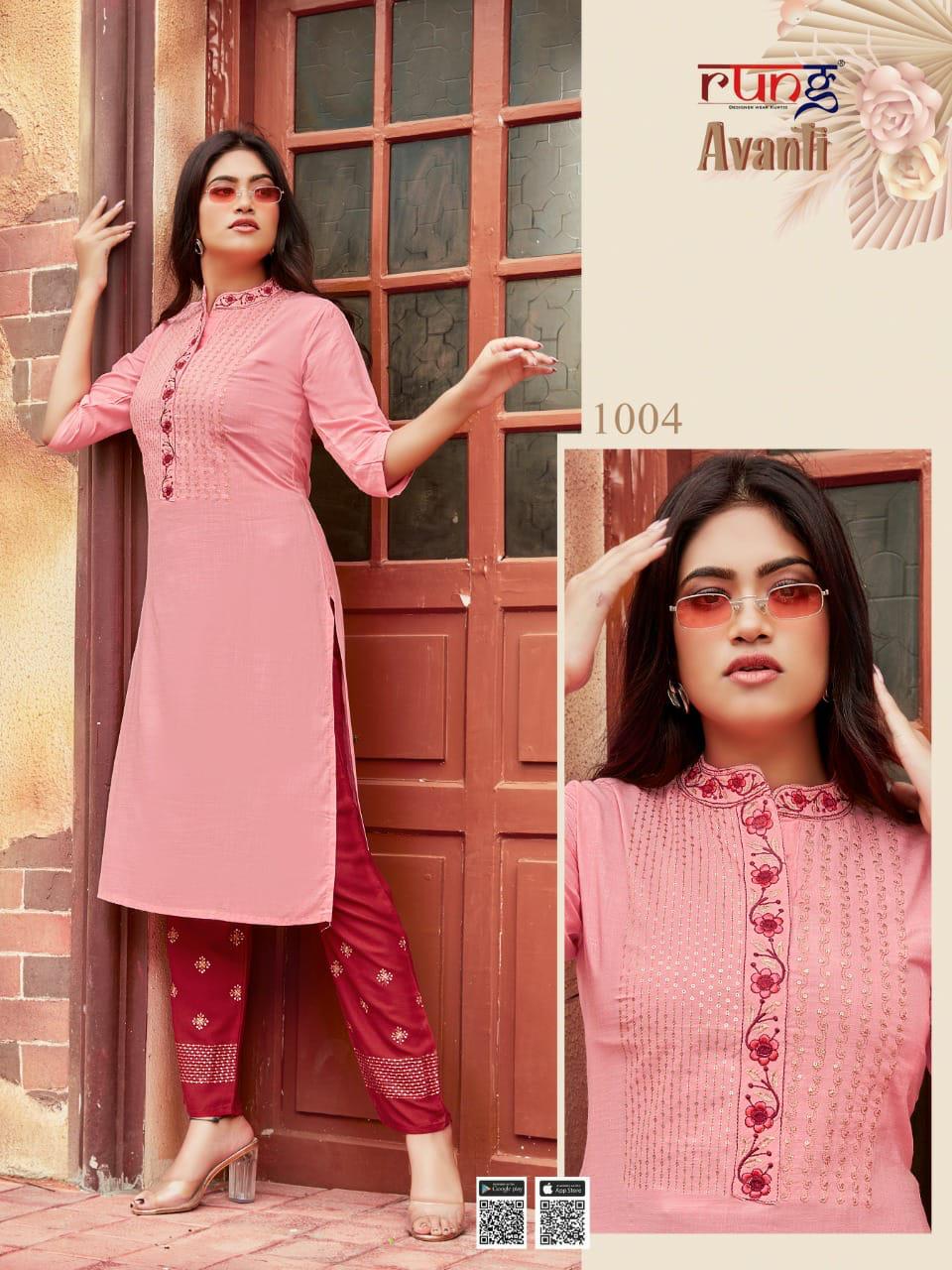 Rung Avanti Heavy Rayon Designer Ethnic Wear Latest Kurtis With Bottom Collection
