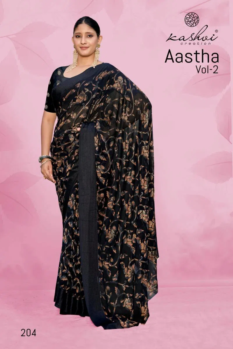 Aastha Vol 2 By Kashvi Georgette Jacquard Printed Saree Best Wholesale Shop In Surat