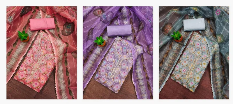 Color Set 9070 Casual Wear Organza Printed Dress Material | Wholesalers In Delhi