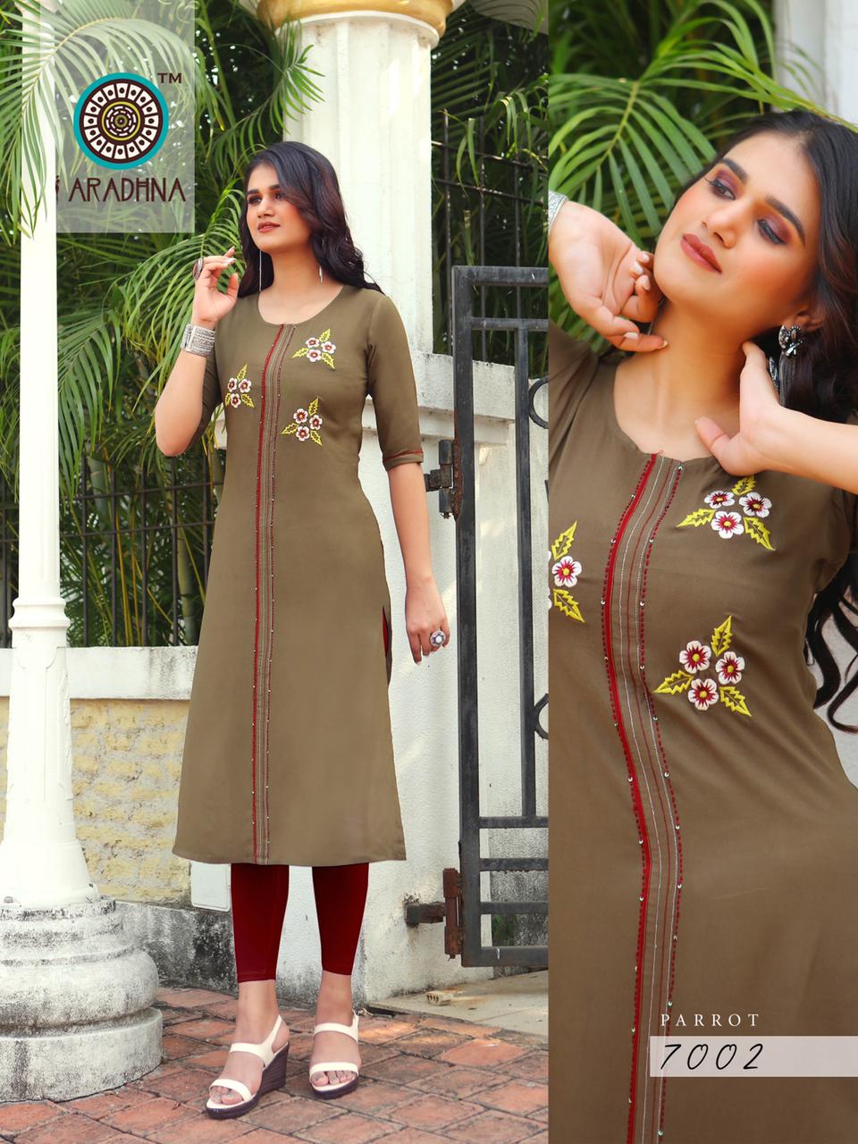 Aradhna Parrot 7 Latest Designer Fancy Party Wear Embroidery And Manual  Work Kurti Collection