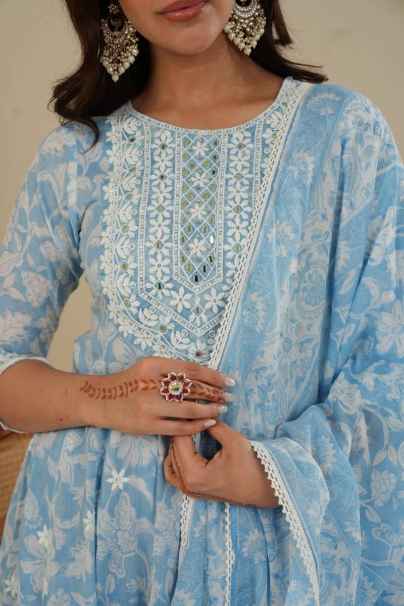 Tanyaa P 123 Cotton With Lakhnavi Work Kurti Bottom With Dupatta Bulk Orders In India