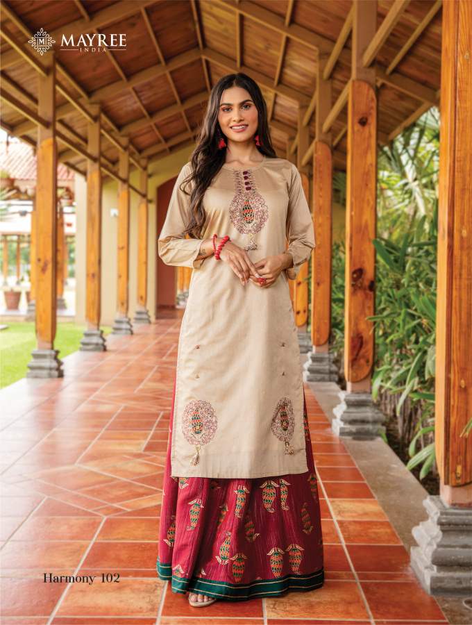 Mayree Harmony Ethnic Wear Maslin Printed Kurti With Bottom Collection