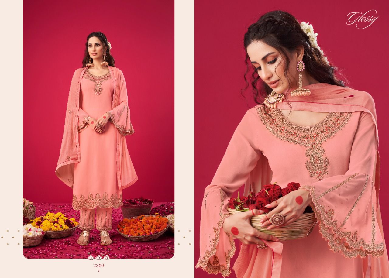 Glossy Naqsh 2808 Georgette Embroidery Work Heavy Wedding Wear Salwar Kameez Collection
