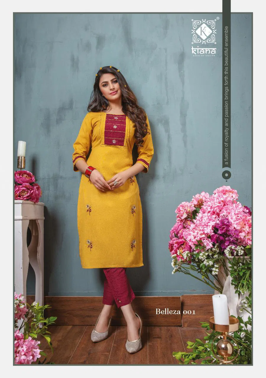 Kiana Belleza Latest fancy Designer Rayon Ethnic Wear Kurti With Bottom Collection
