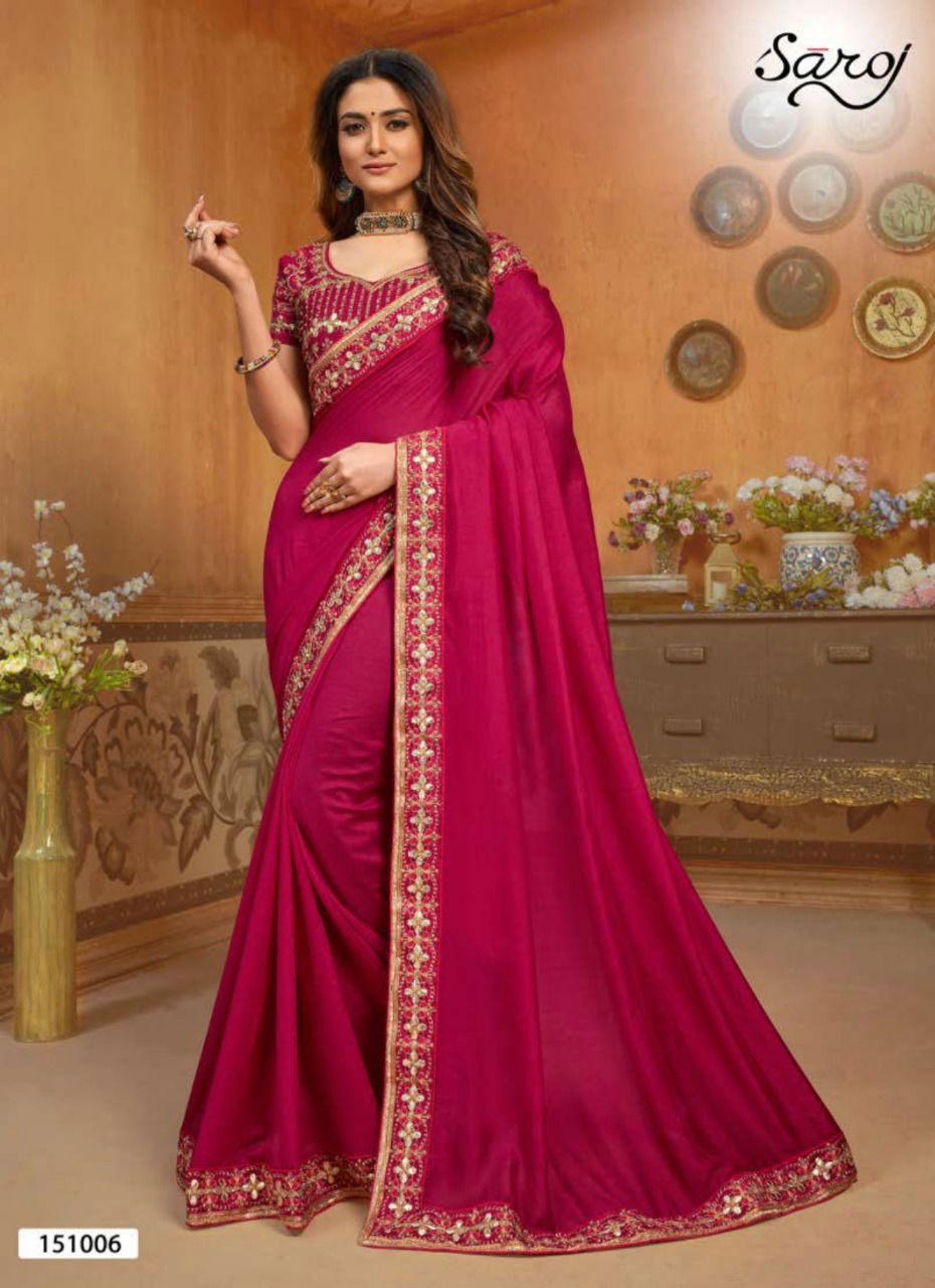 Saroj Hast Kala Latest Designer Beautiful Bordered Wedding Wear Vichitra Silk Saree Collection

