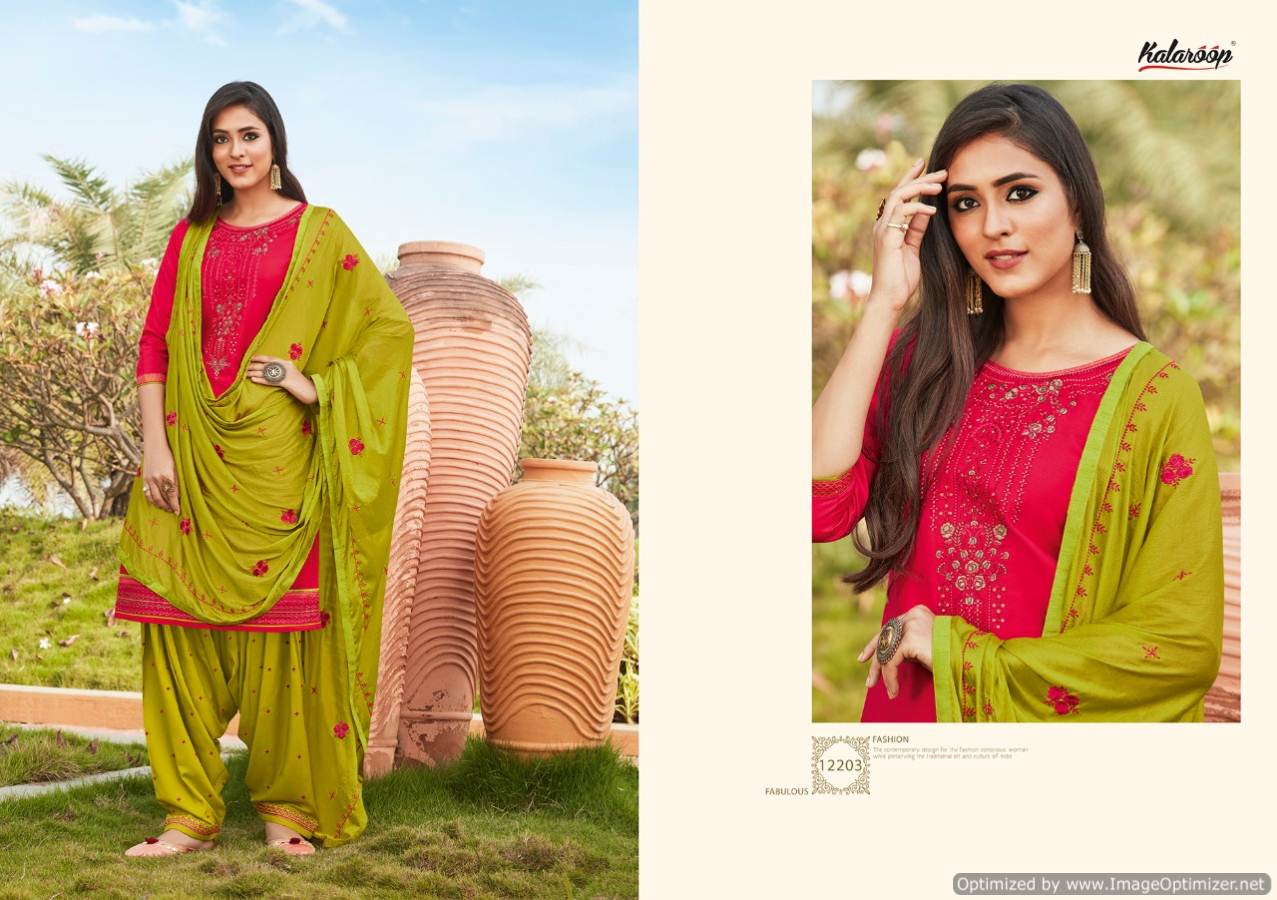 Kalaroop Fashion Of Patiyala Vol 28 Latest Designer Jam Silk with Cotton Inner and fancy Work chinhon with Fancy work Ready Made Salwar Kameez Collection 