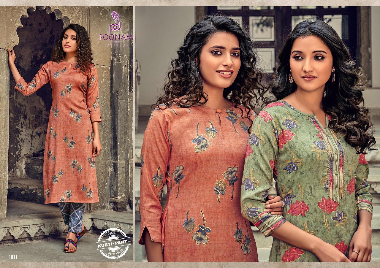Poonam Aarna Fancy Ethnic Wear Rayon Printed Kurtis With Bottom Collection
