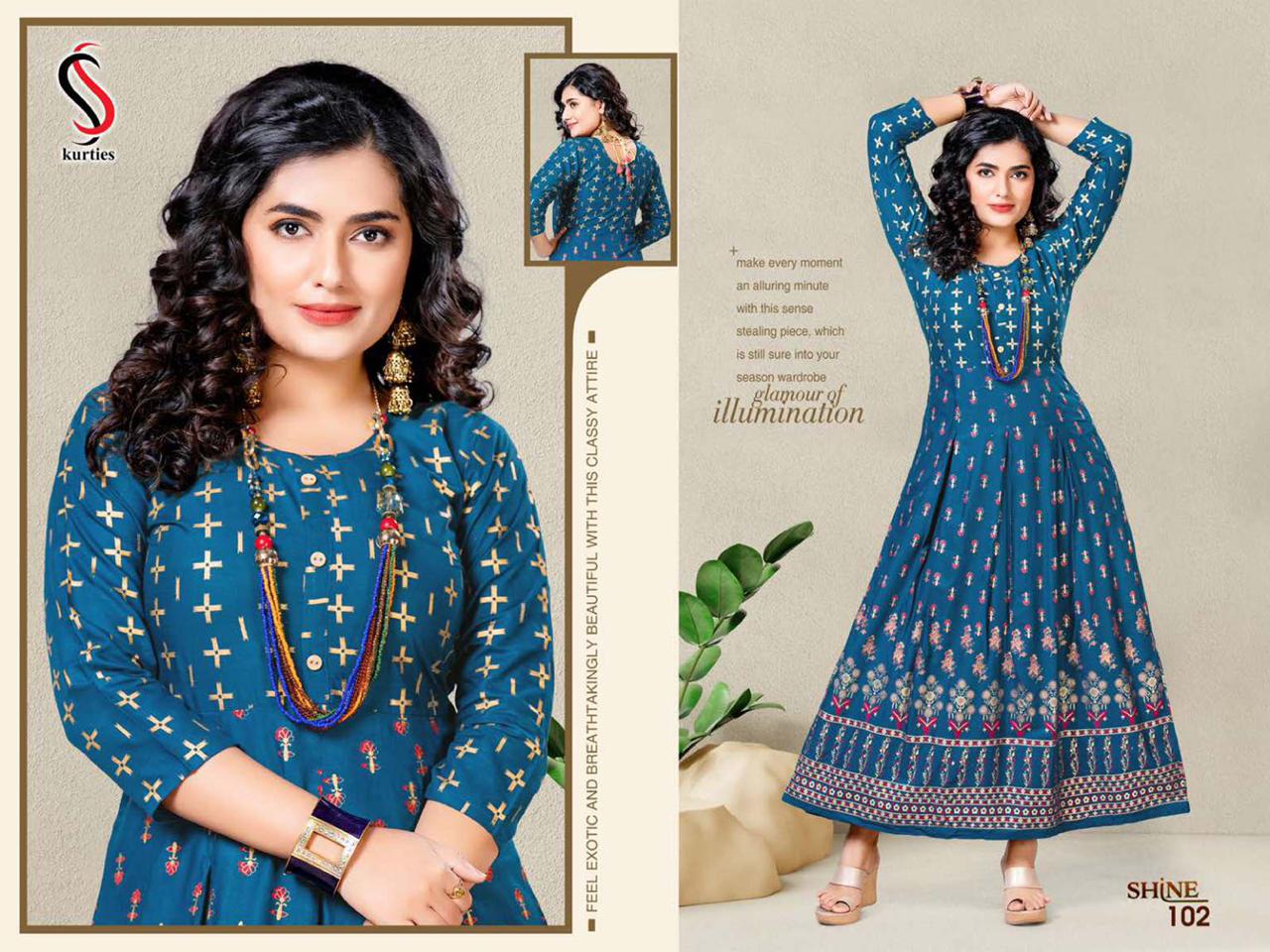 Ss Kurtis Shine Heavy Art Festive Wear Designer Kurtis Collection
