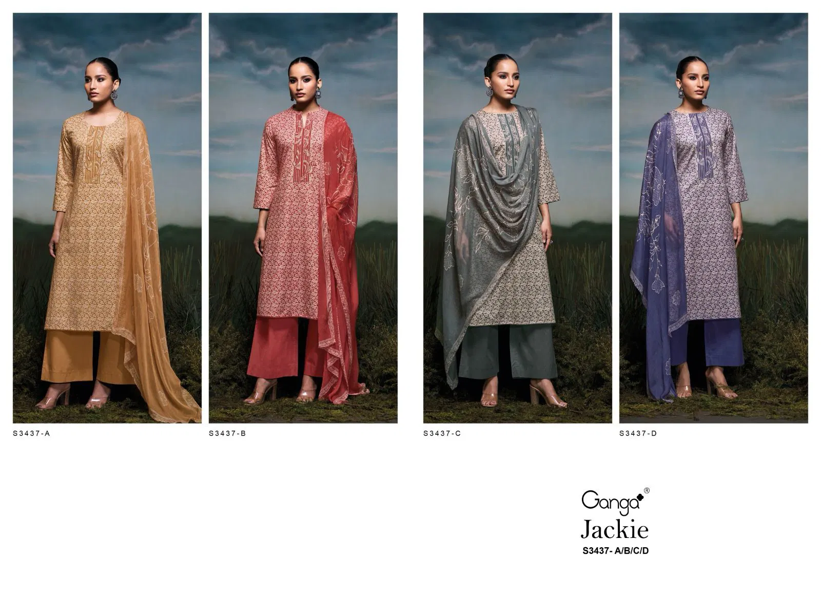 Jackie 3437 By Ganga Cotton Printed Embroidery Dress Material Online Wholesale