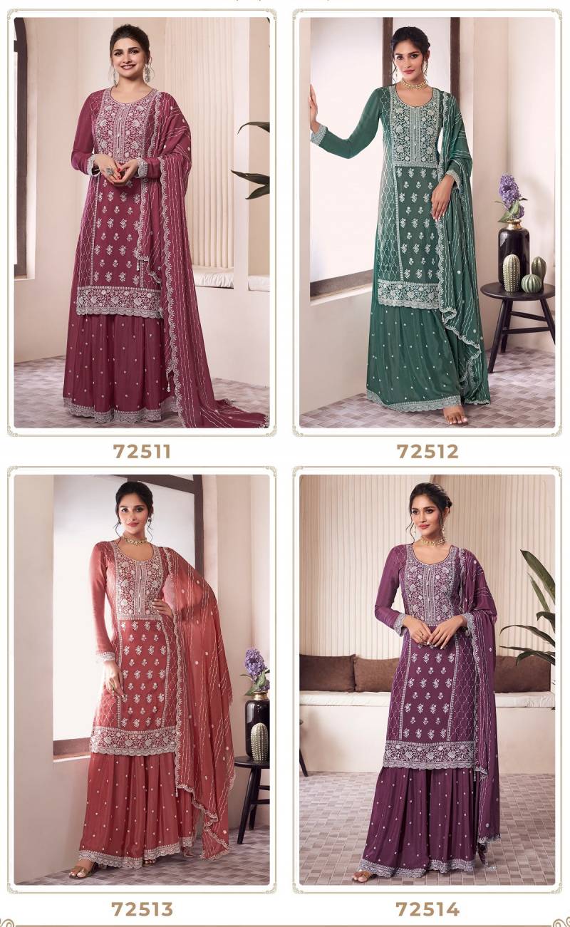 Syona 72511 To 72514 Chinon Embroidered Salwar Suits Wholesale Clothing Suppliers In India