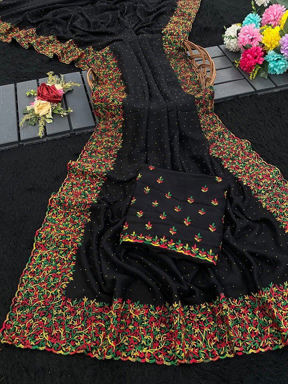 Mahek 182 Vichitra Silk Embroidery Worked Saree Exporters In India