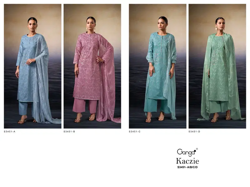Kaczie 3451 By Ganga Cotton Printed Embroidery Dress Material Orders In India