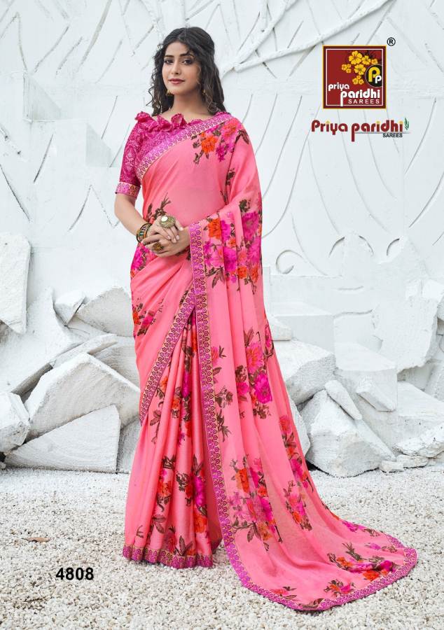 Priya Paridh Shanaya Fancy Printed Daily Wear Moss Fabric With designer Lace Border Saree Collection
