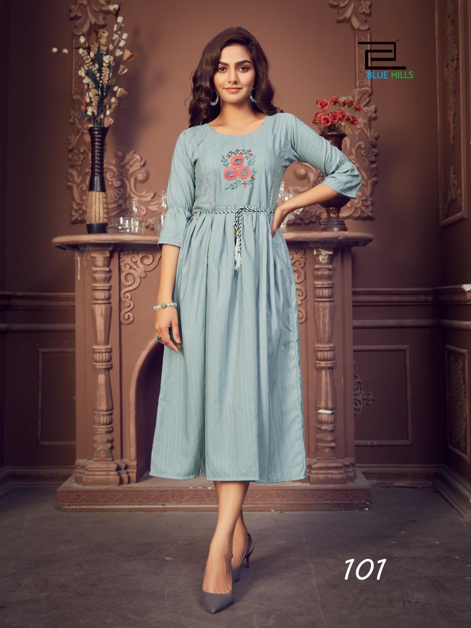 Blue Hills Lotus 1 Latest Fancy Designer Festive Wear Chinon Designer Heavy Kurtis Collection
