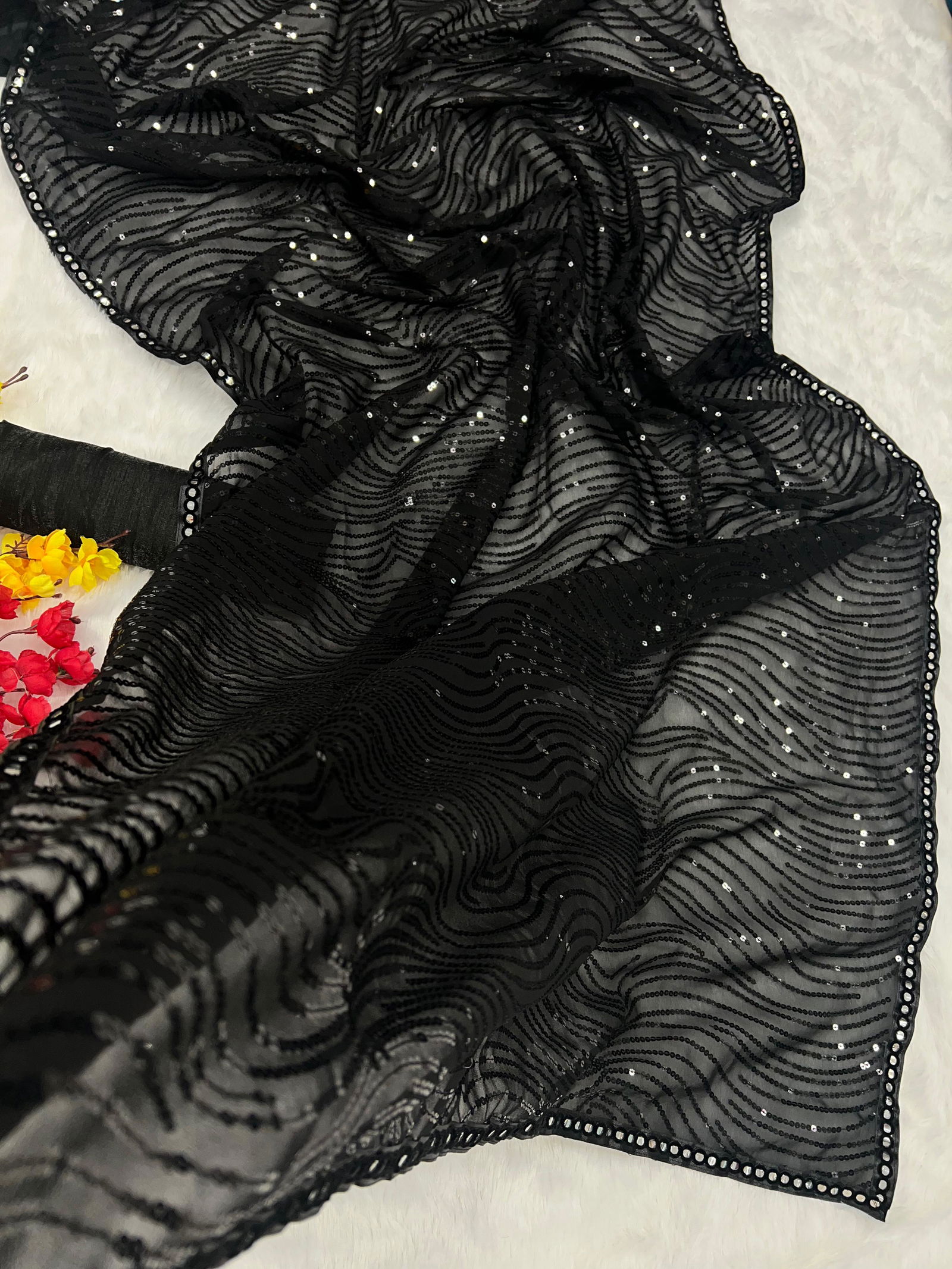 5191 Black Georgette Party Wear Sarees Catalog