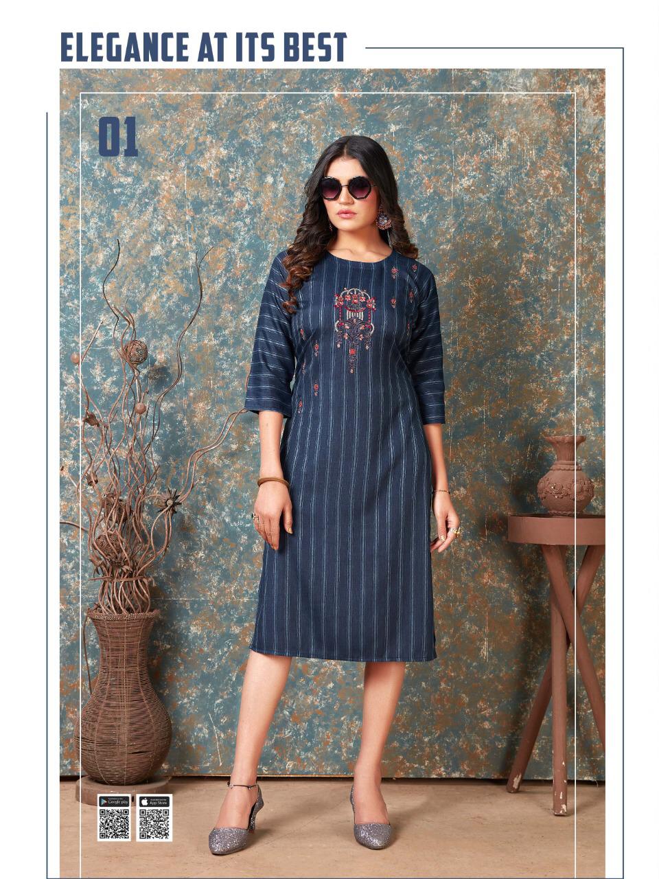Rung Antra Latest fancy Designer Casual Wear Rayon With Embroidery Work Kurti Collection
