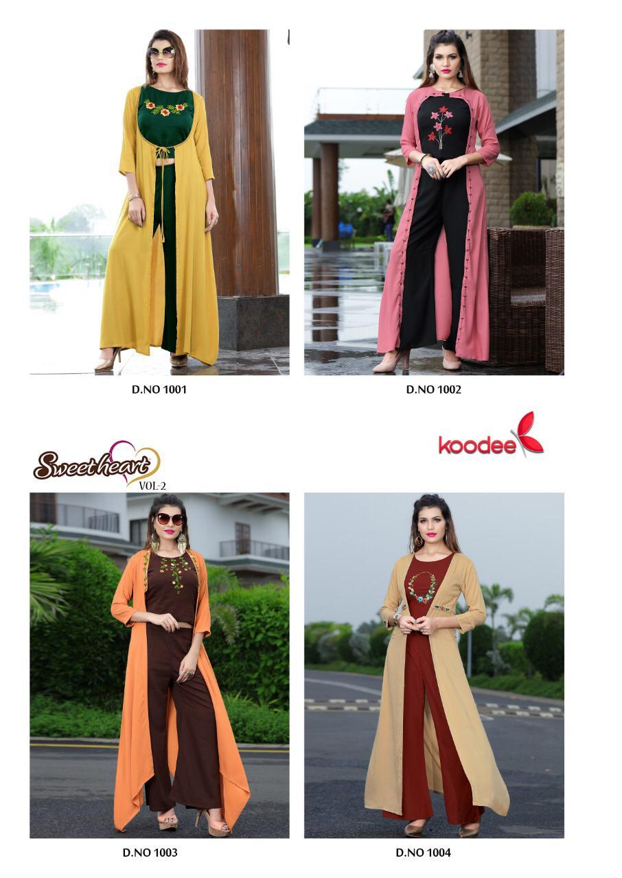 Koodee Sweet Heart Vol-2 Handwork Rayon Designer and Party wear Kurti Collection of Our Plazzo , Shrug & Blouse set Collections