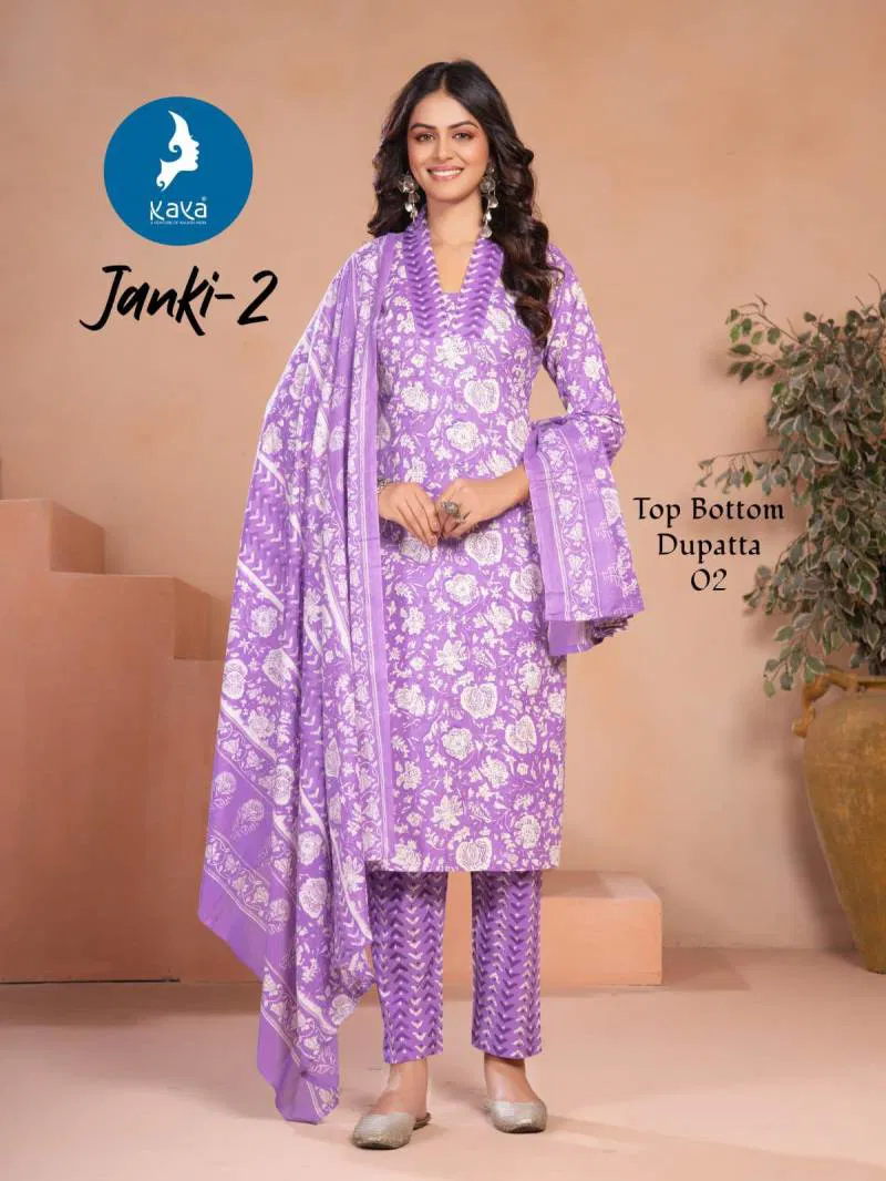Janki 2 By Kaya Cotton Printed Kurti Pant With Dupatta Bulk Orders In India