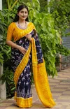 Scmd Anokhi B Linen Ikkat Printed Linen Cotton Fancy Sarees Wholesale Price In Surat