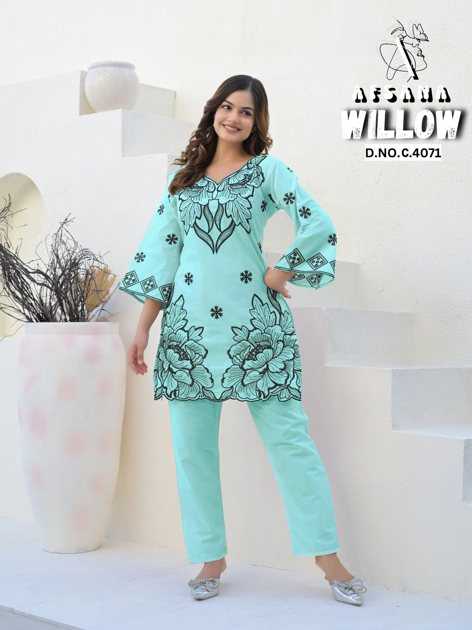 Willow By Afsana Cotton Embroidery Kurti With Bottom Exporters Orders In India