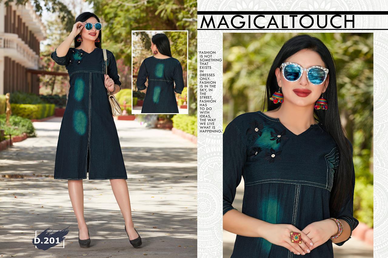 Trendy Destiny Blue Fancy Casual Wear Heavy denim cotton Designer Kurtis Collection
