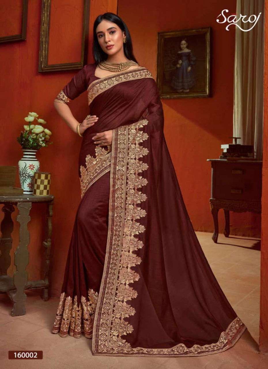 SAROJ ROOPVATI Latest Designer Heavy Wedding Wear Fancy Vichitra Silk With Heavy Jari Border Sarees Collection