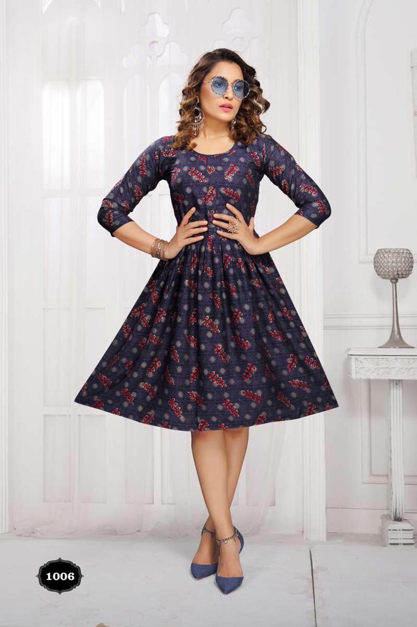 Kannur 3 Rayon Printed Ethnic Wear Designer Anarkali Kurti Collection