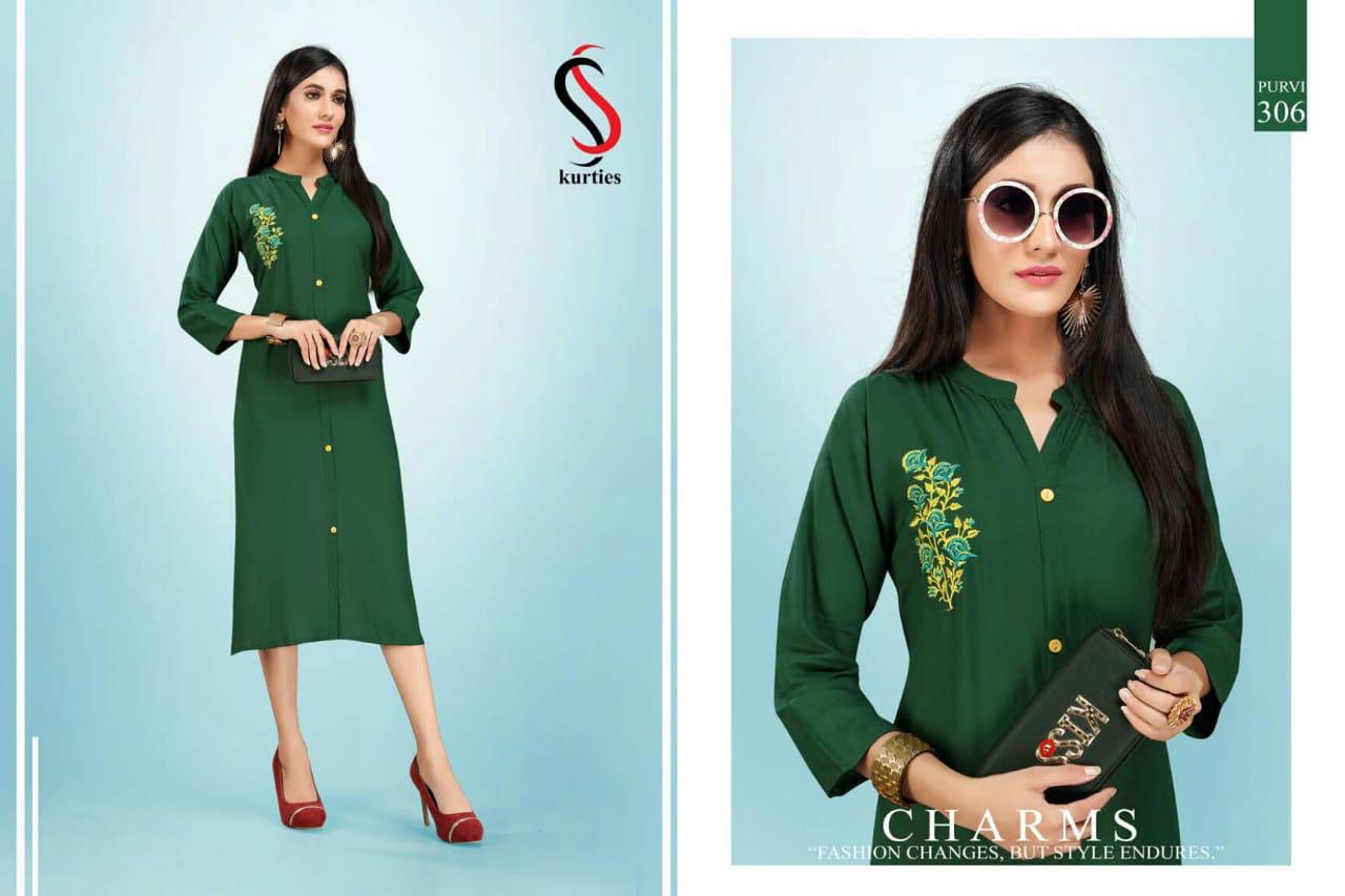 Ss Purvi Vol 3 Latest Designer Daily Wear Rayon Kurtis Collection 
