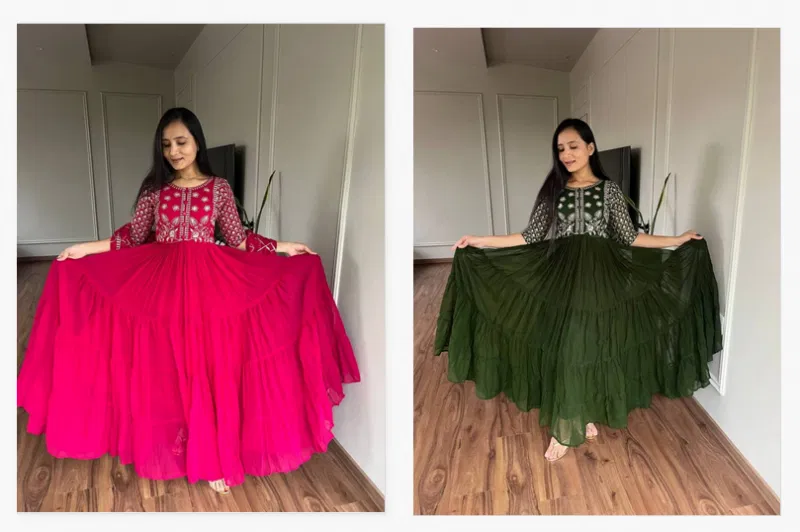 Sn 2391 92 Beautiful Faux Georgette Gown With Dupatta  Wholesale Clothing Distributors In India