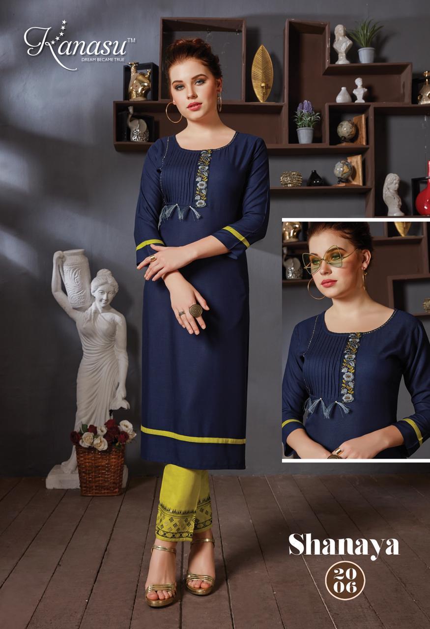 Kanasu Shanaya Latest Designer Party Wear Heavy Rayon Kurtis Collection With Pant 