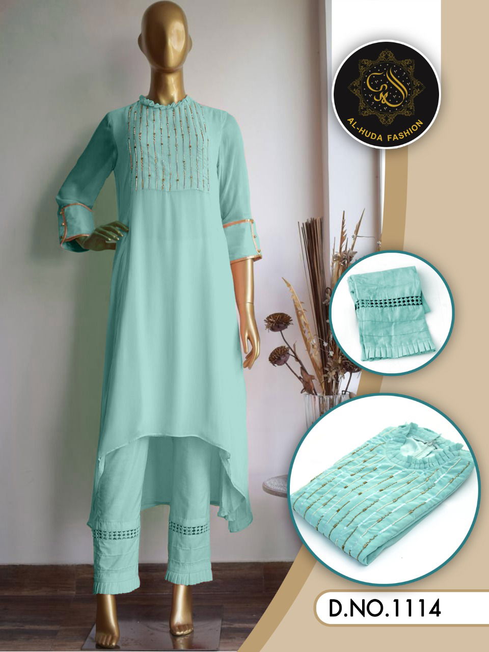 Al Huda Fashion Latest Designer faux Georgette Festive Wear Reaymade Suit Collection 
