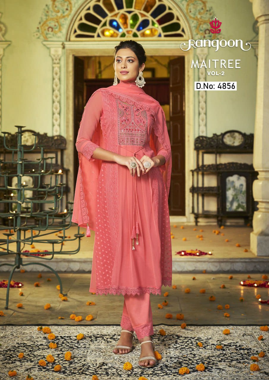 Maitree Vol 2 By Rangoon Georgette Kurti With Bottom Dupatta
